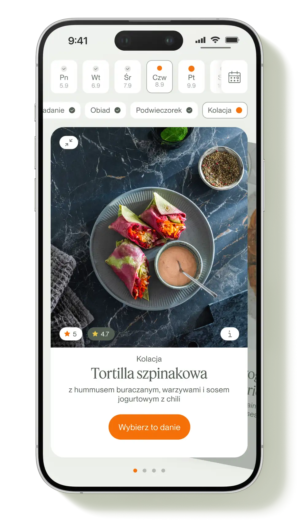Widok menu z planu diety.