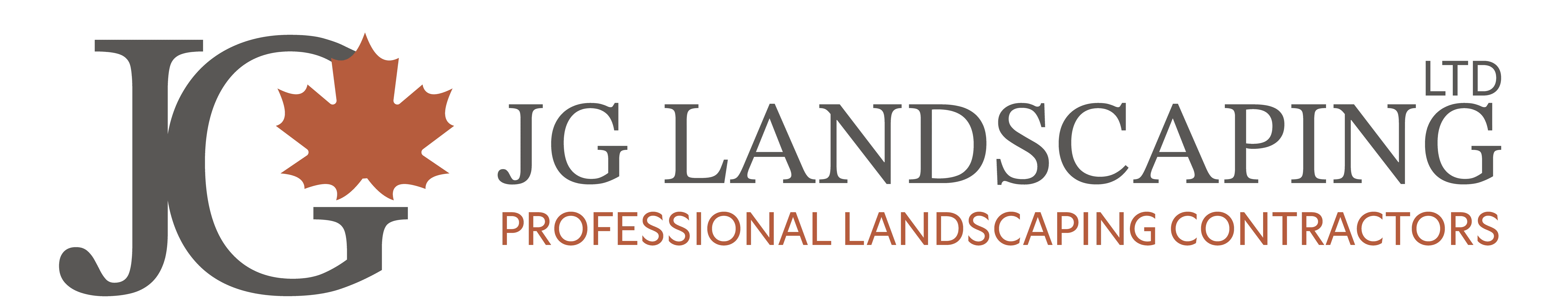 JG Landscaping logo with a stylized maple leaf and text Professional Landscaping Contractors.