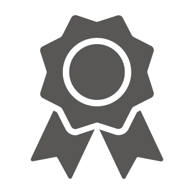Simple gray award ribbon icon with circular center and two ribbon tails.