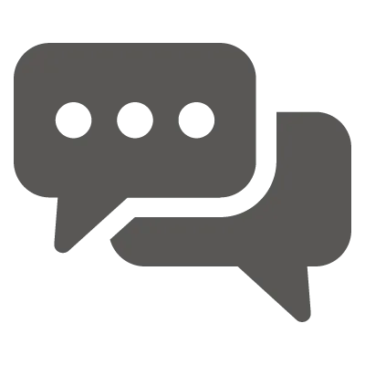 Icon of two overlapping speech bubbles, one with three dots representing a conversation.