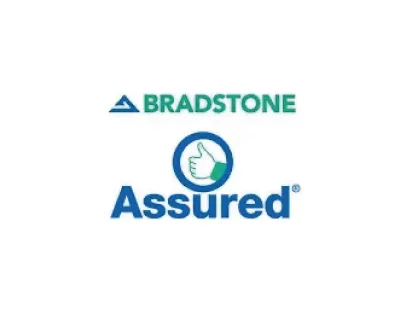 Bradstone logo above a blue circle with a thumbs-up icon and the word Assured.