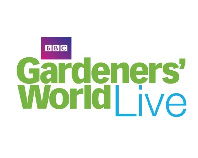 BBC Gardeners' World Live logo with green and blue text on white background.