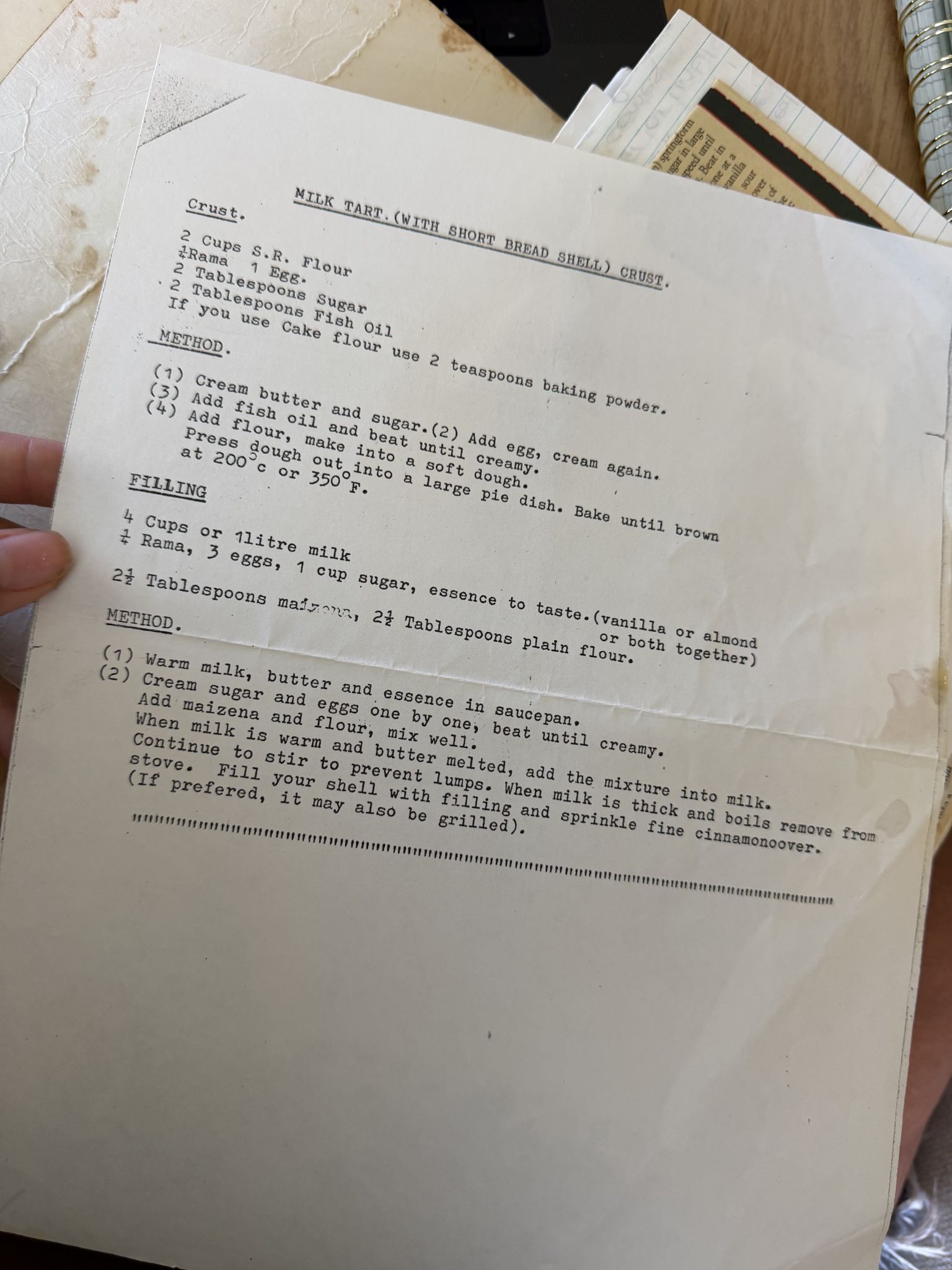 milk tart family recipe being digitally preserved in journaling app