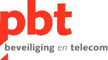 Logo met de tekst 'pbt beveiliging en telecom'.