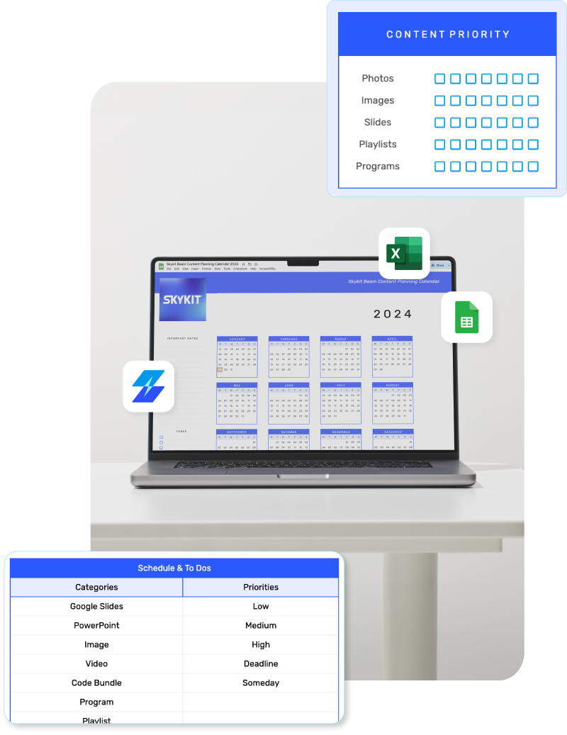 Content strategy and scheduling templates on a laptop