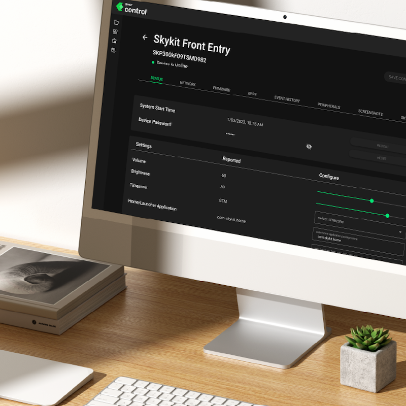 Desktop monitor displaying Skykit Control dashboard