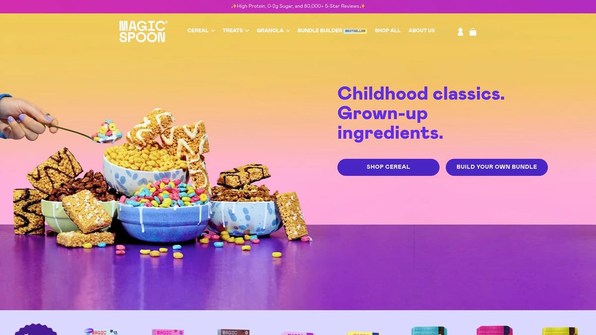 9 Inspiring Shopify Ecommerce Website Design Ideas for 2026 - Magic Spoon – Nostalgic Colour Palettes & Playful Graphics