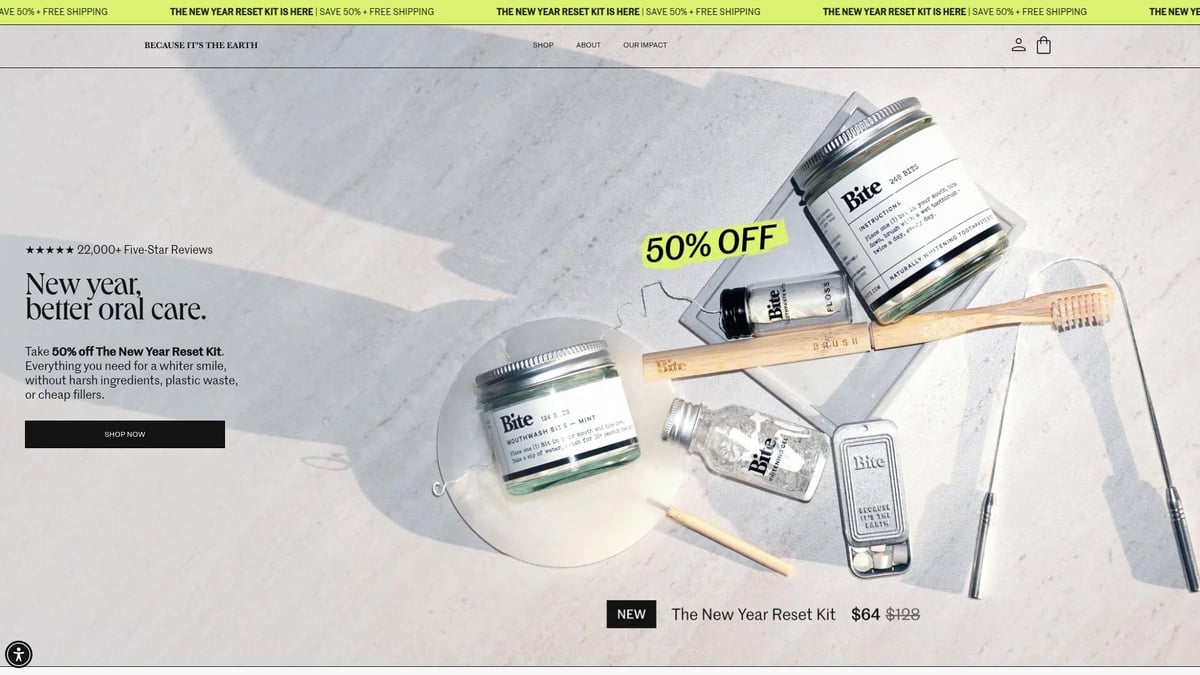9 Inspiring Shopify Ecommerce Website Design Ideas for 2026 - Bite Toothpaste – Eco-Friendly Minimalism