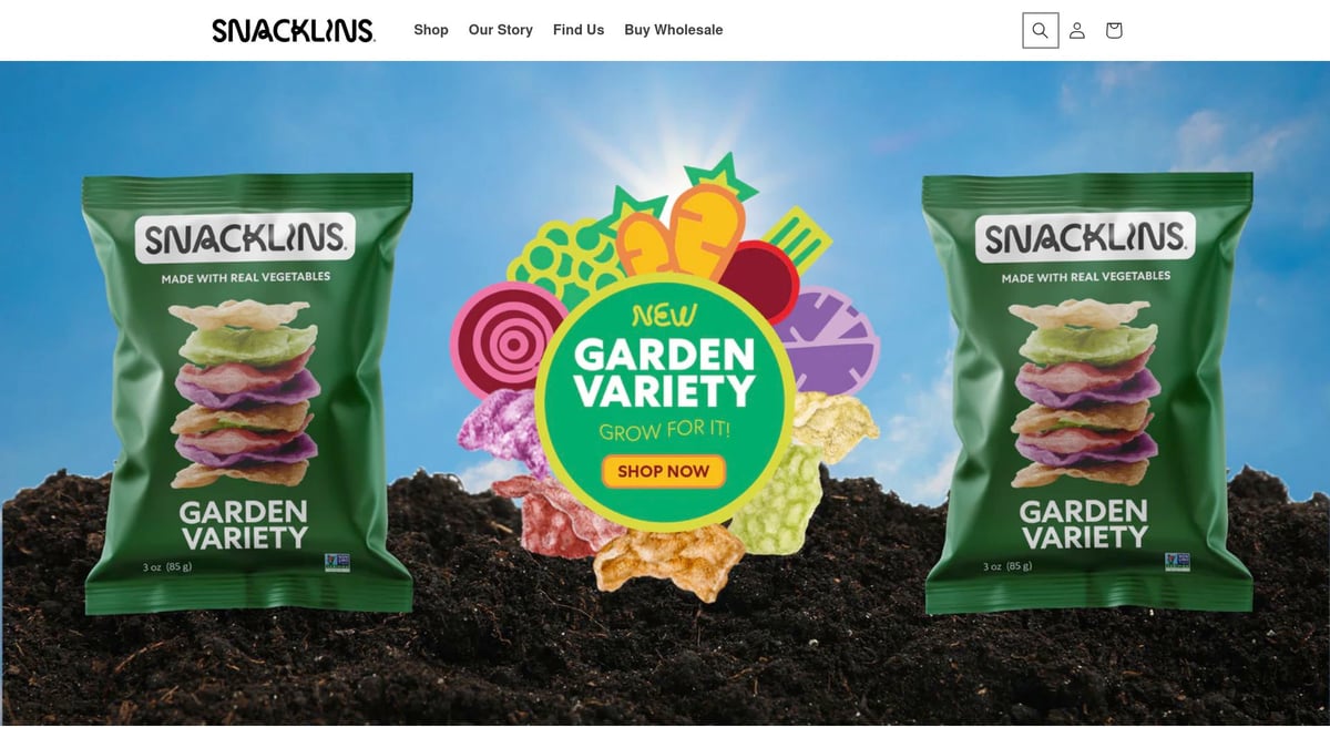 9 Inspiring Shopify Ecommerce Website Design Ideas for 2026 - Snacklins – Bold Typography & Product Grids