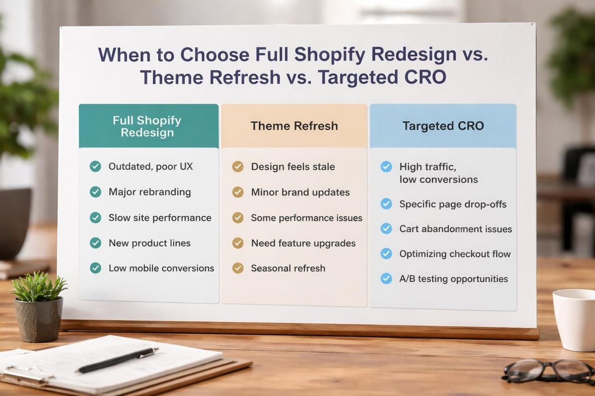 Decision framework for Shopify redesign