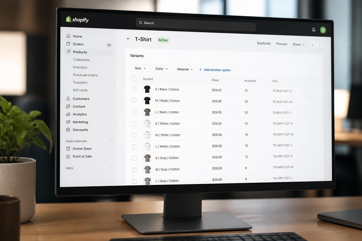 Shopify product variant management