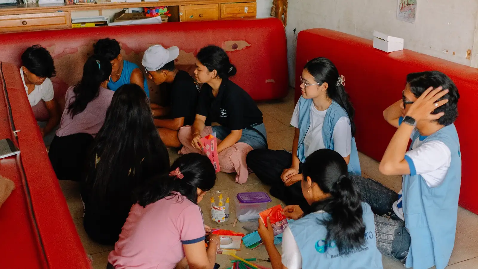 Children taking part in the craft activity at Sunya Giri Orphanage