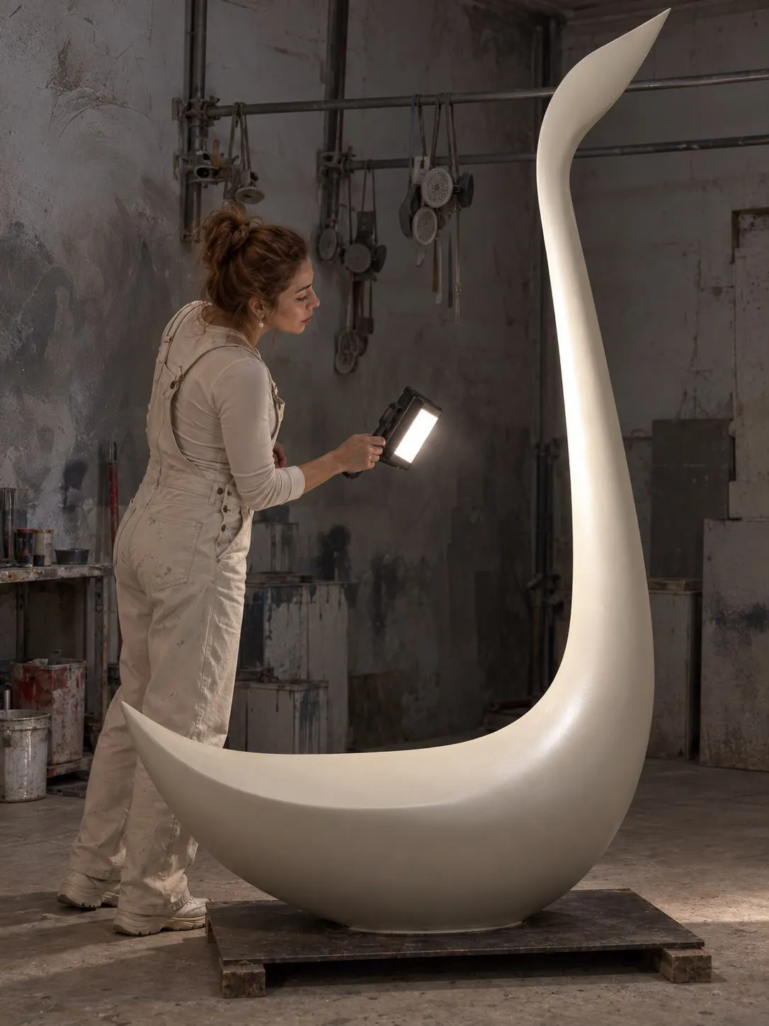 Checking Q’s white surface with a hand lamp