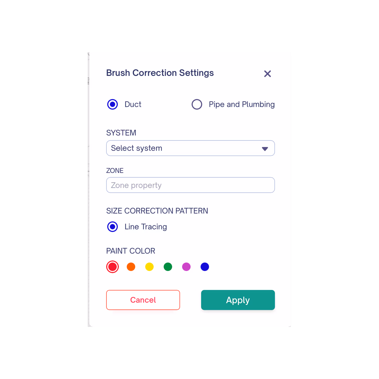 Software displaying brush correction settings