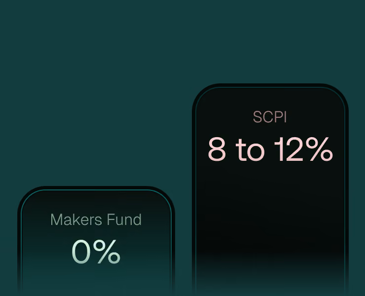 Entry fee comparison between an SCPI at 8 to 12% and Makers Fund at 0%