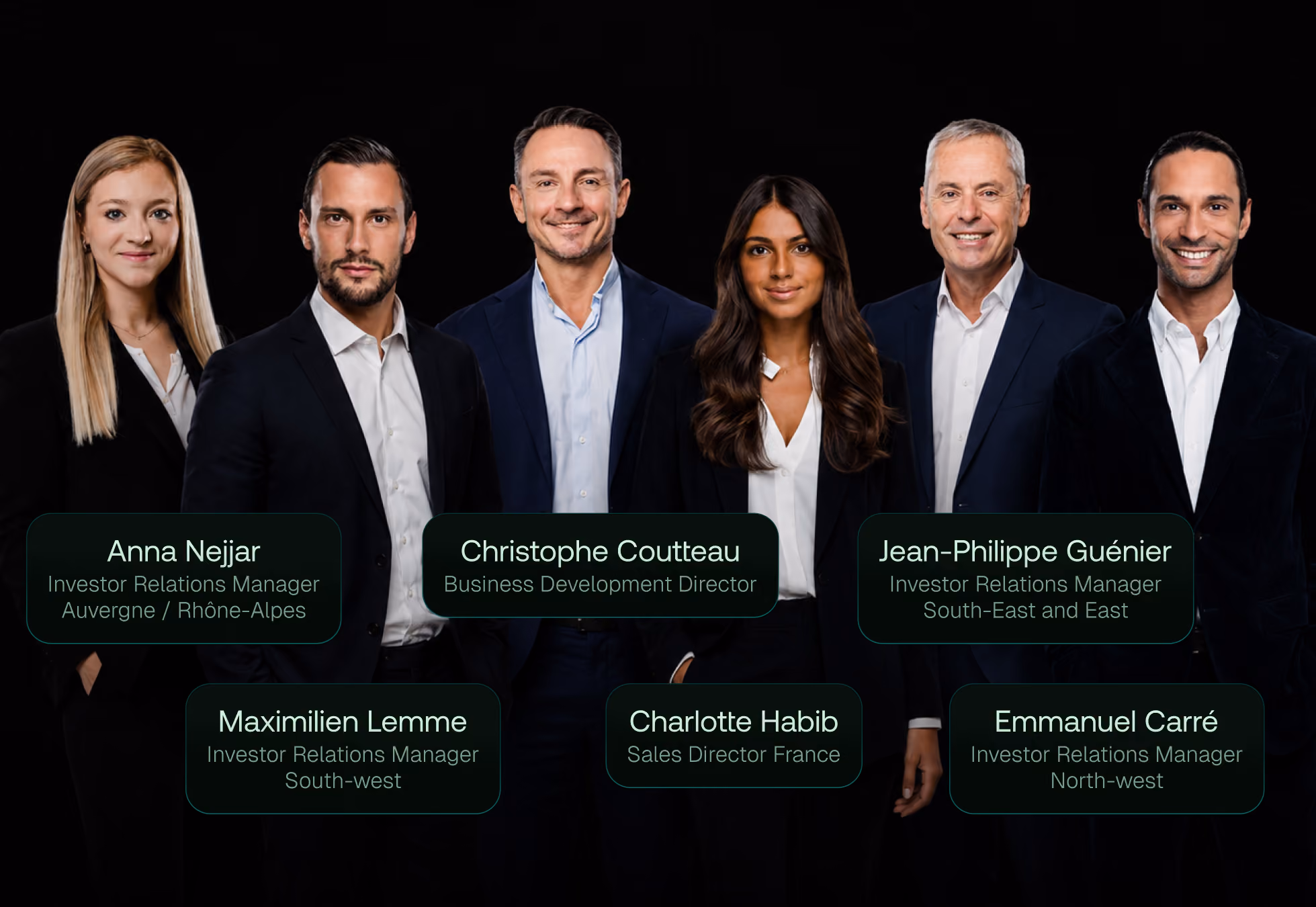 The six members of the Makers Fund distribution team with their names and roles