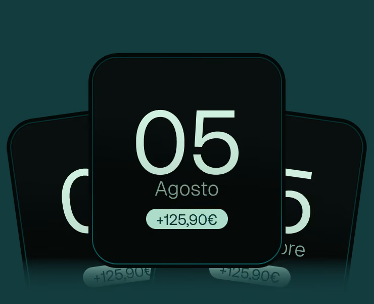 Tarjeta de calendario del 5 de agosto con un pago mensual de 125,90 euros de Makers Fund