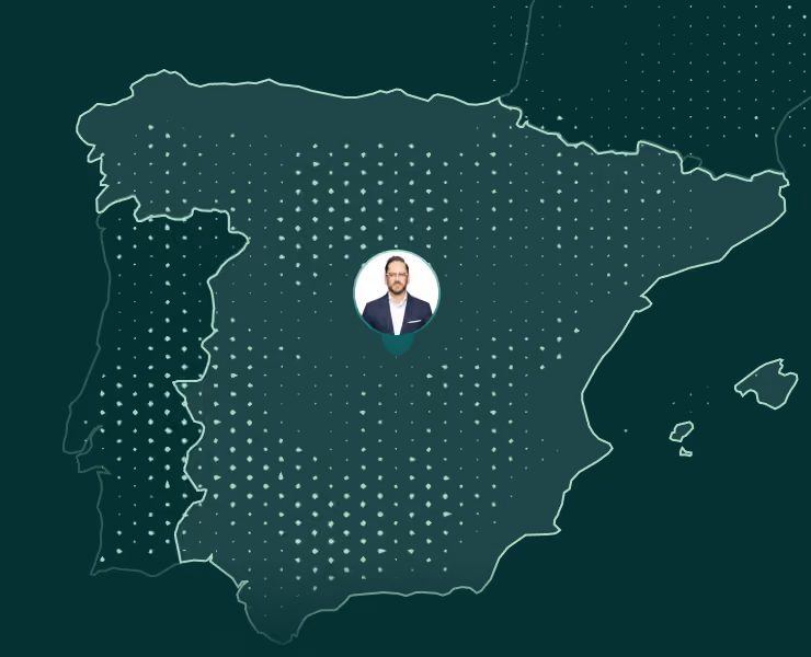 Mapa de España con el retrato del interlocutor local de Makers Fund