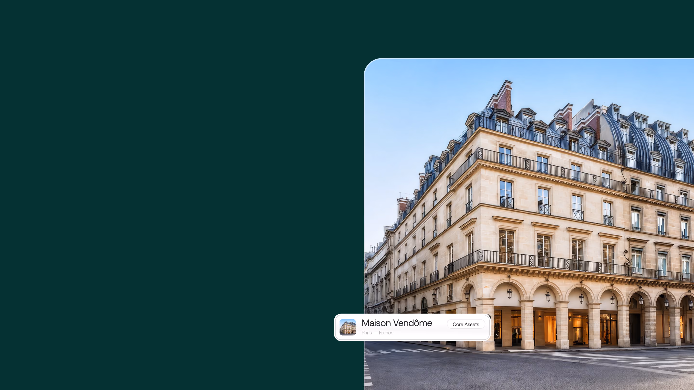 Haussmann building in Paris with the Maison Vendôme asset card, hero image of the Makers Fund real estate fund