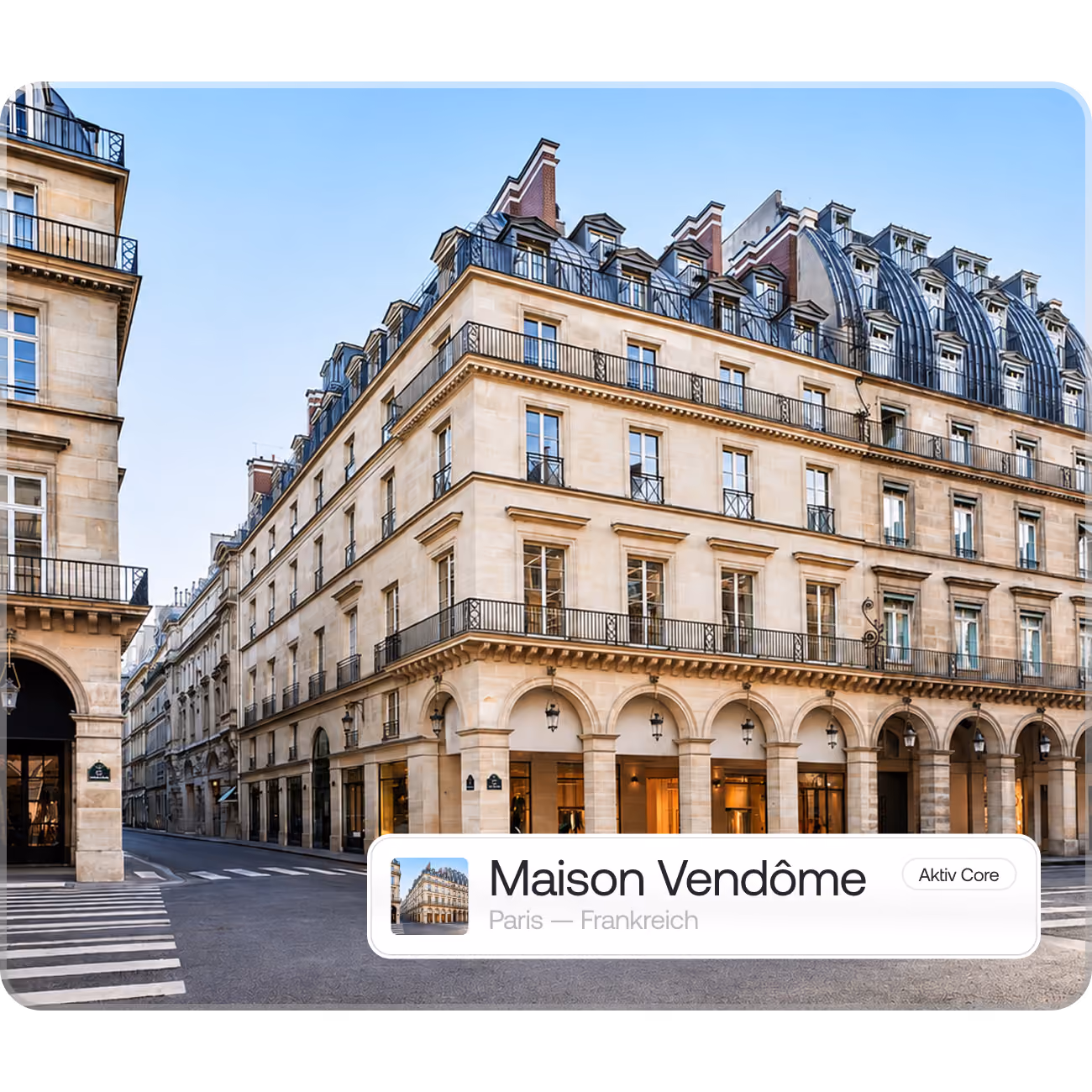 Haussmann-Gebäude in Paris mit der Objektkarte Maison Vendôme, mobiles Hero-Bild des Immobilienfonds Makers Fund
