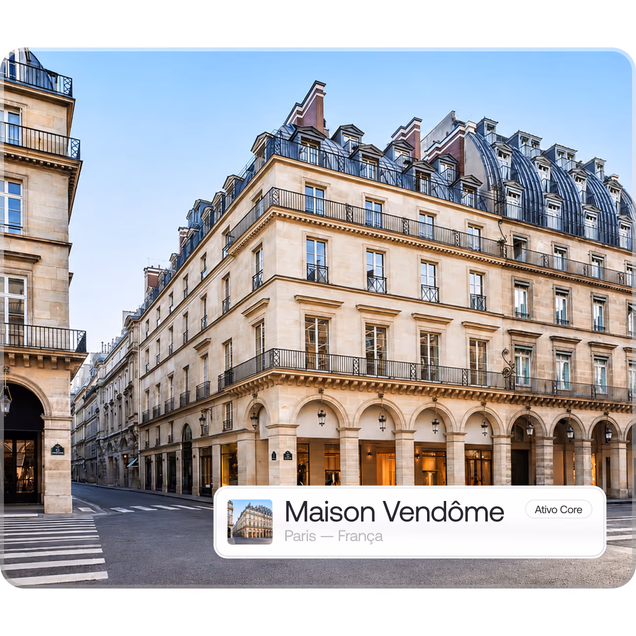 Edifício haussmanniano em Paris com a ficha do ativo Maison Vendôme, imagem principal móvel do fundo imobiliário Makers Fund