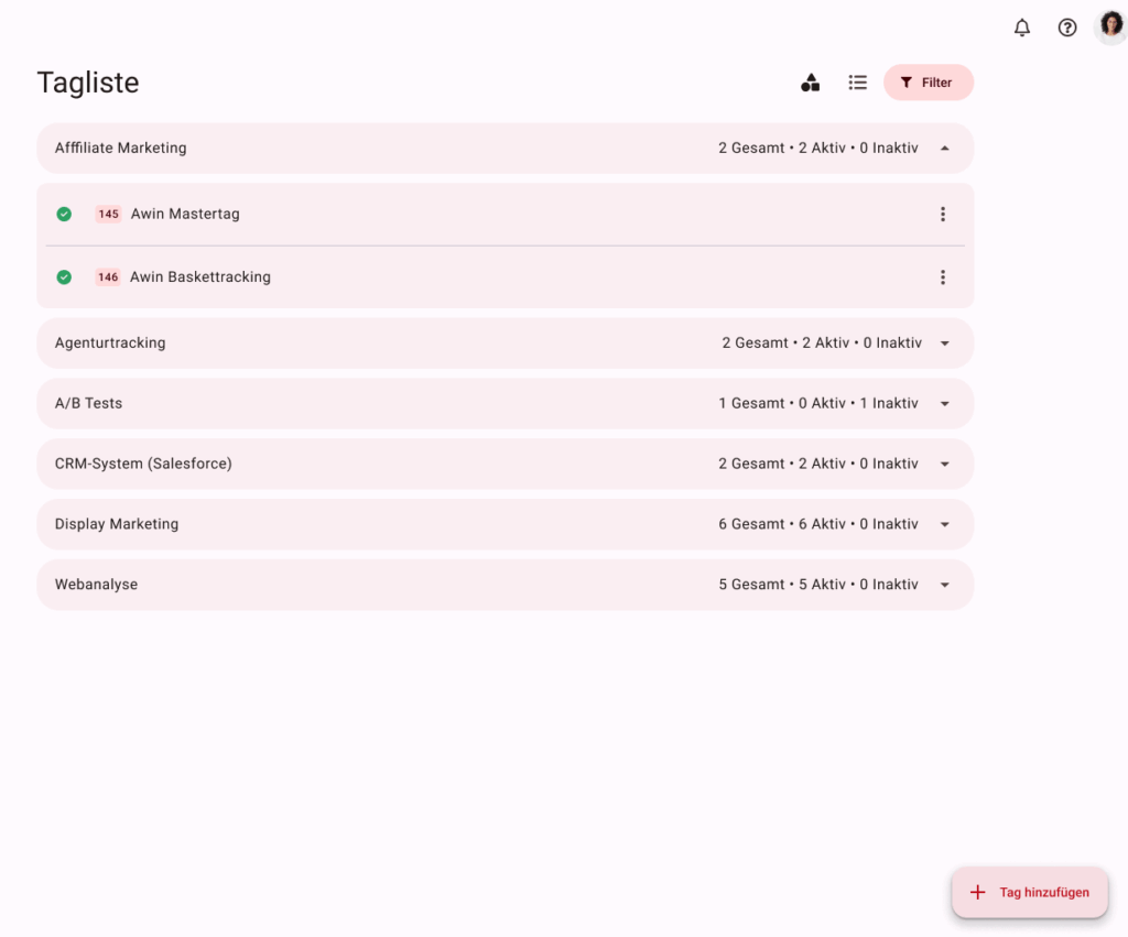 Screenshot aus dem easy Marketing Tagmanager