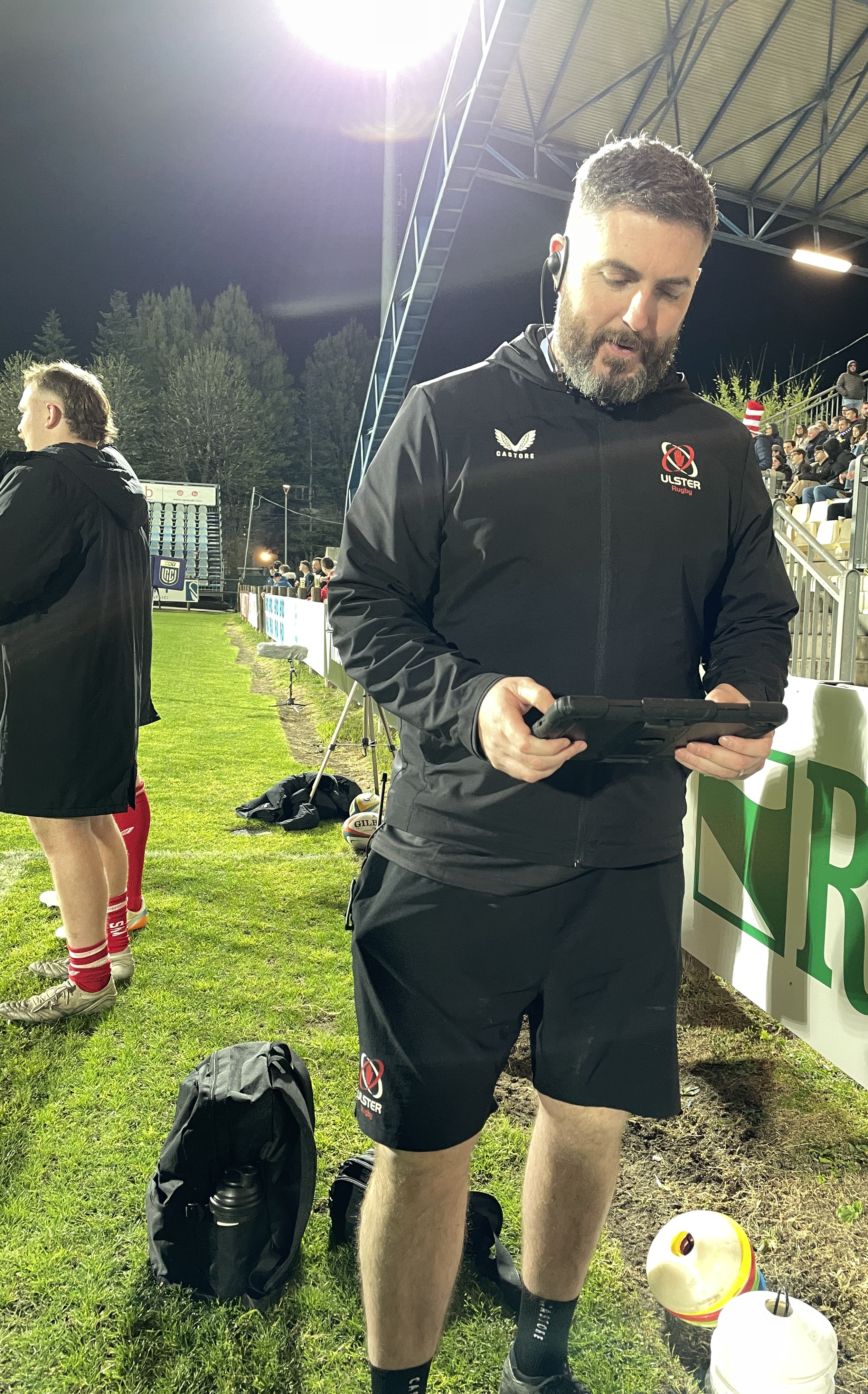 Conall McElholm on the sideline for Ulster Rugby