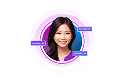 Circular graphic highlighting three facial points labeled 'Push Point 01,' 'Push Point 02,' and 'Push Point 03' around a smiling woman with long dark hair.