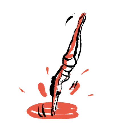 Ilustração de uma vara laranja espirrando numa poça redonda com gotículas ao redor.