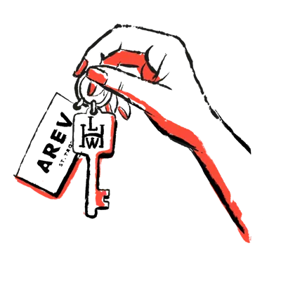 Ilustração de uma mão segurando uma chave com uma etiqueta com a etiqueta 'AREA'.