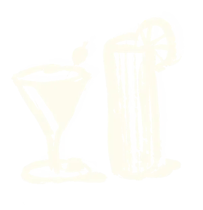 Umrissdarstellung zweier Cocktails, einer in einem Martiniglas mit einer Olive und der andere in einem hohen Glas mit einer Zitronenscheibe.