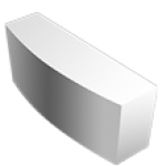 Three-dimensional gray concave rectangular block viewed at an angle.