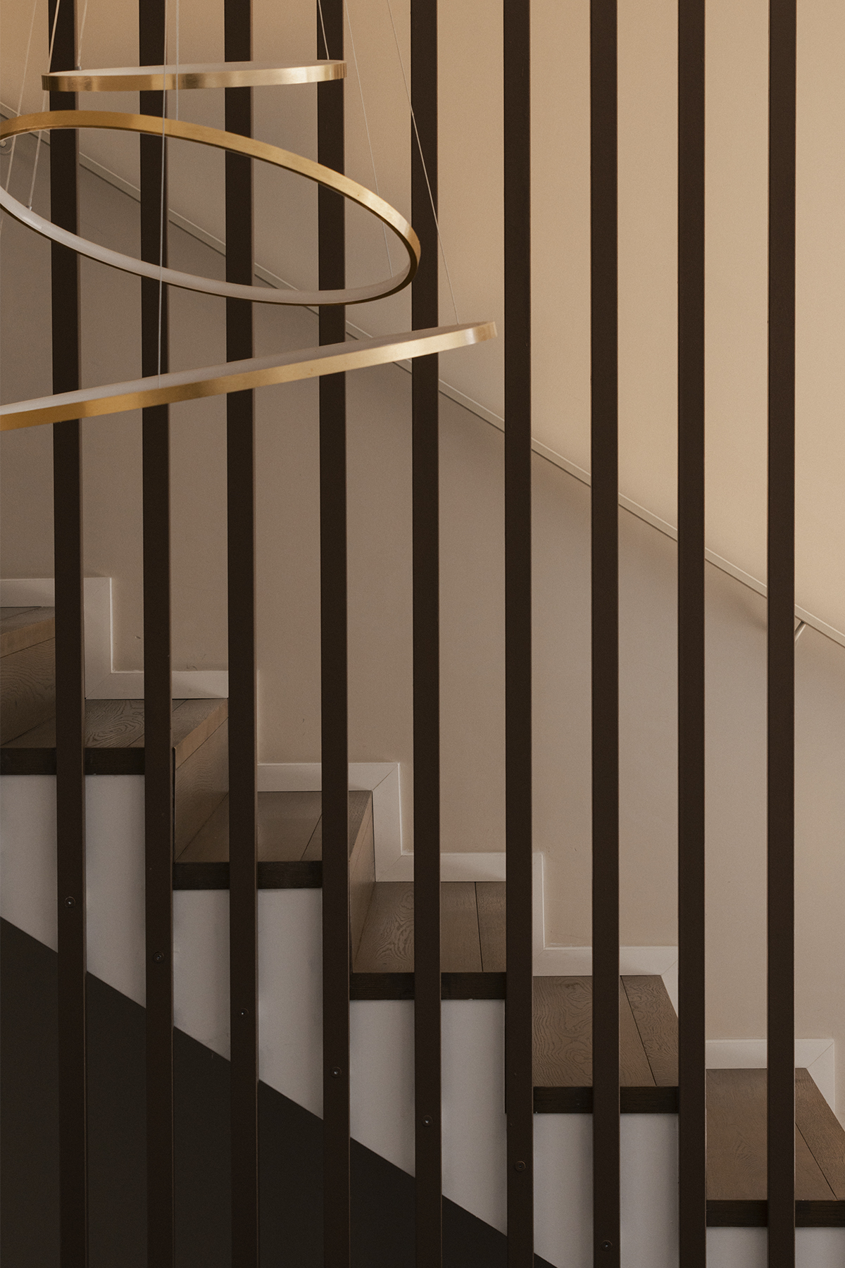 Detail of the interior staircase with vertical wooden elements