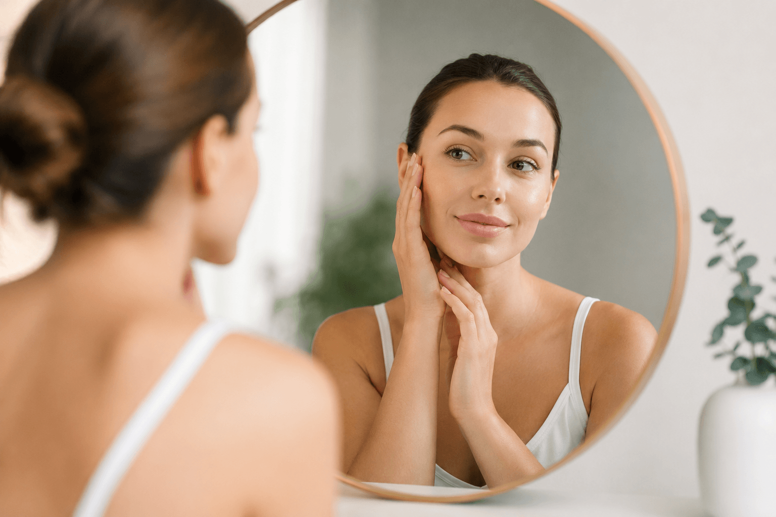 Young woman in Bentonville Arkansas considering preventative Botox treatment for early fine lines