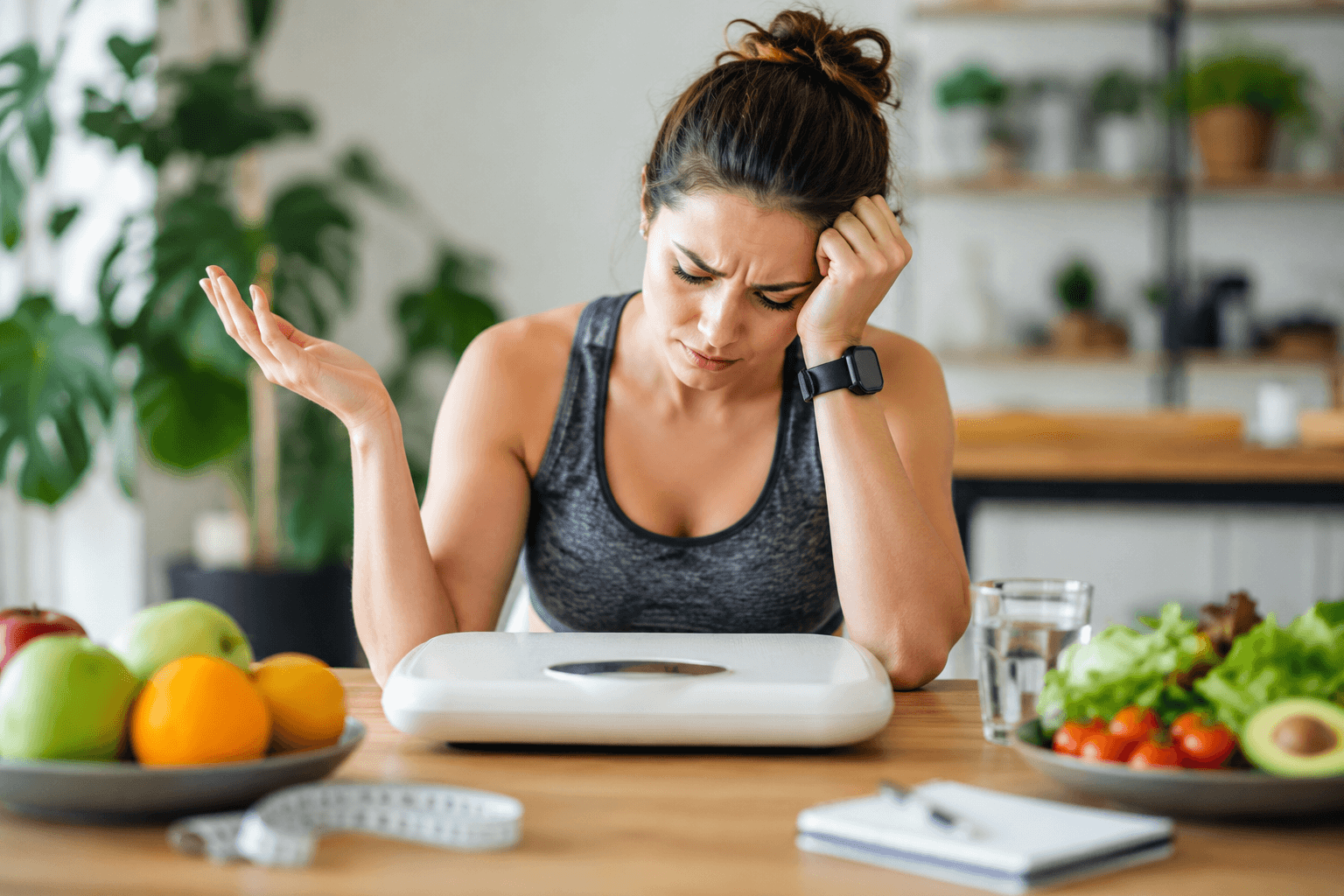 Woman frustrated with scale despite healthy lifestyle, exploring reasons for medical weight loss challenges in Bentonville Arkansas