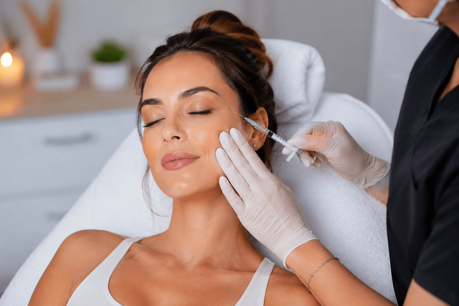 Woman receiving a nonsurgical facial treatment at a medical spa in Bentonville Arkansas for a refreshed and natural look