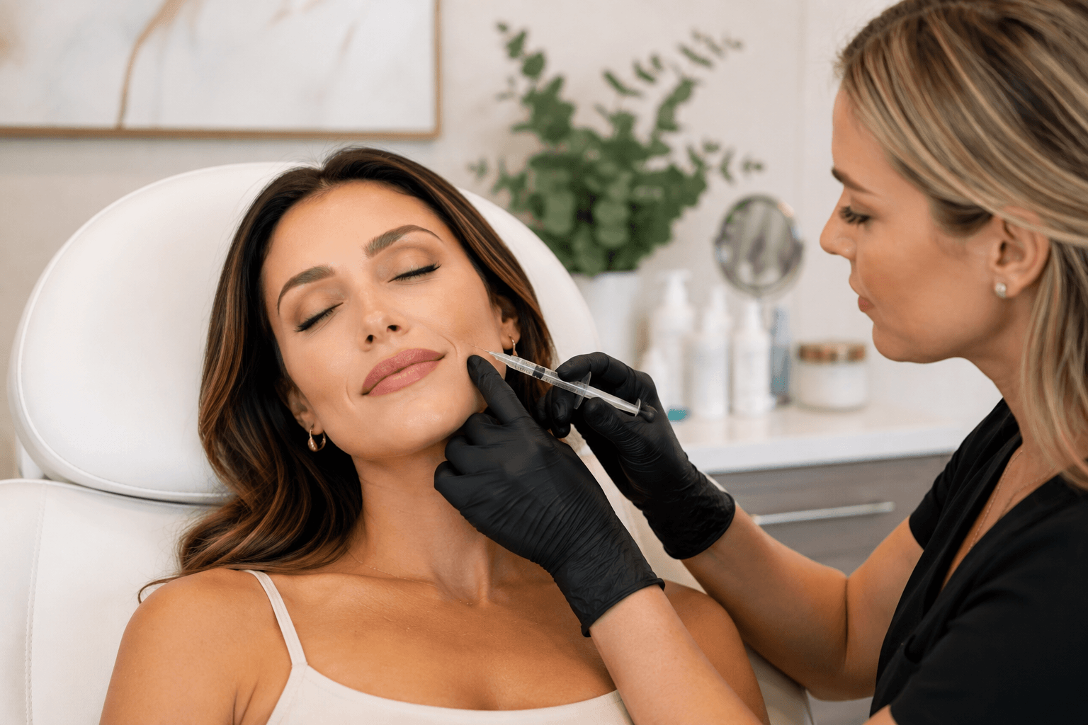 Provider consulting with a patient about cosmetic injection options in Bentonville, Arkansas