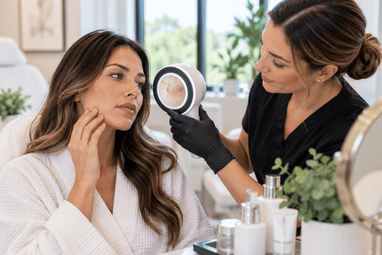 Patient with smooth, even toned skin after a facial treatment in Bentonville, Arkansas