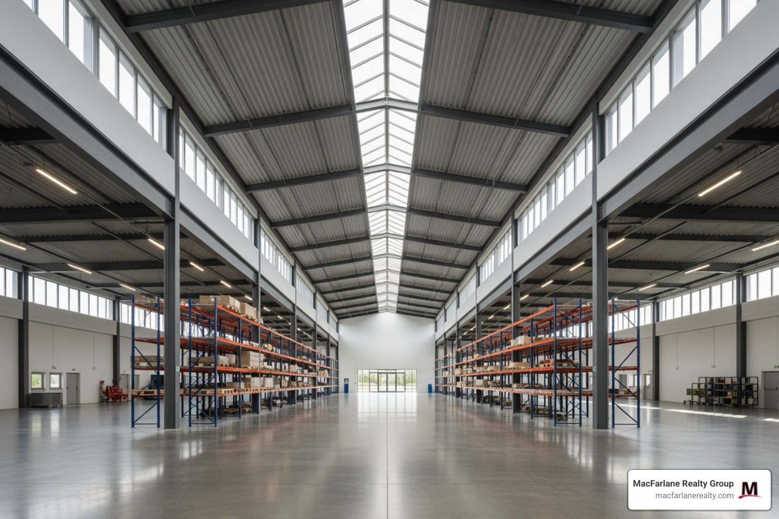modern warehouse interior with high ceilings and wide open floor space - warehouse for sale katy