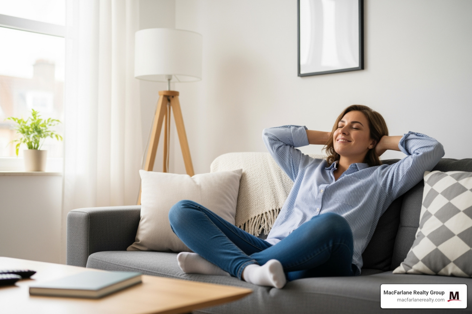 person relaxing in a clean living room - stress free home selling person relaxing in a clean living room - stress free home selling