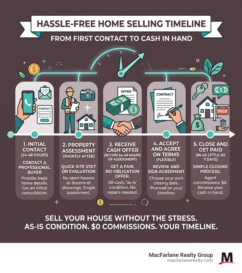 Hassle-free home selling timeline infographic from first contact to cash in hand - Hassle free home selling infographic Hassle-free home selling timeline infographic from first contact to cash in hand - Hassle free home selling infographic