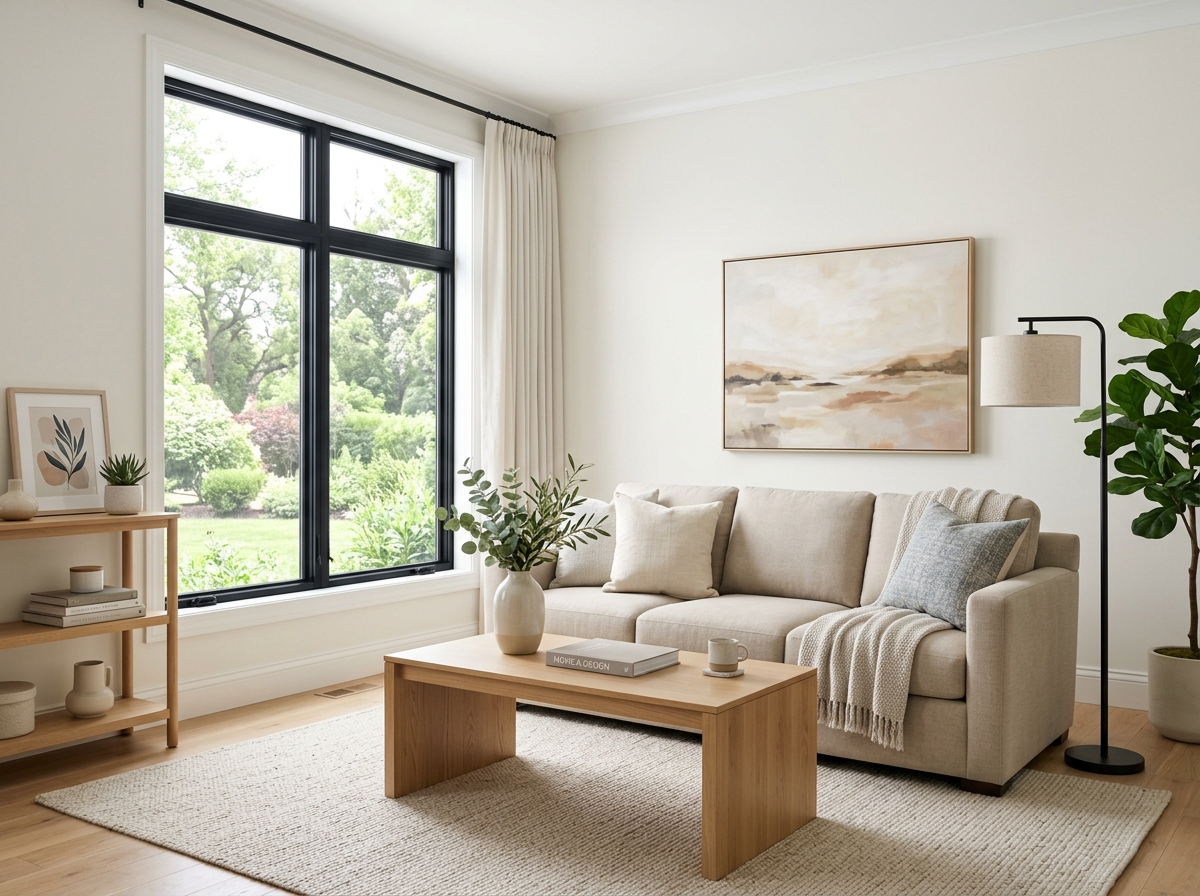 A clean, organized, and staged living room ready for a new chapter - personalized real estate support life transitions