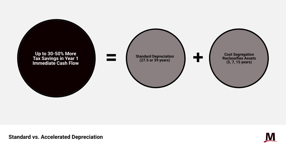 Infographic comparing standard depreciation vs cost segregation savings infographic Infographic comparing standard depreciation vs cost segregation savings infographic