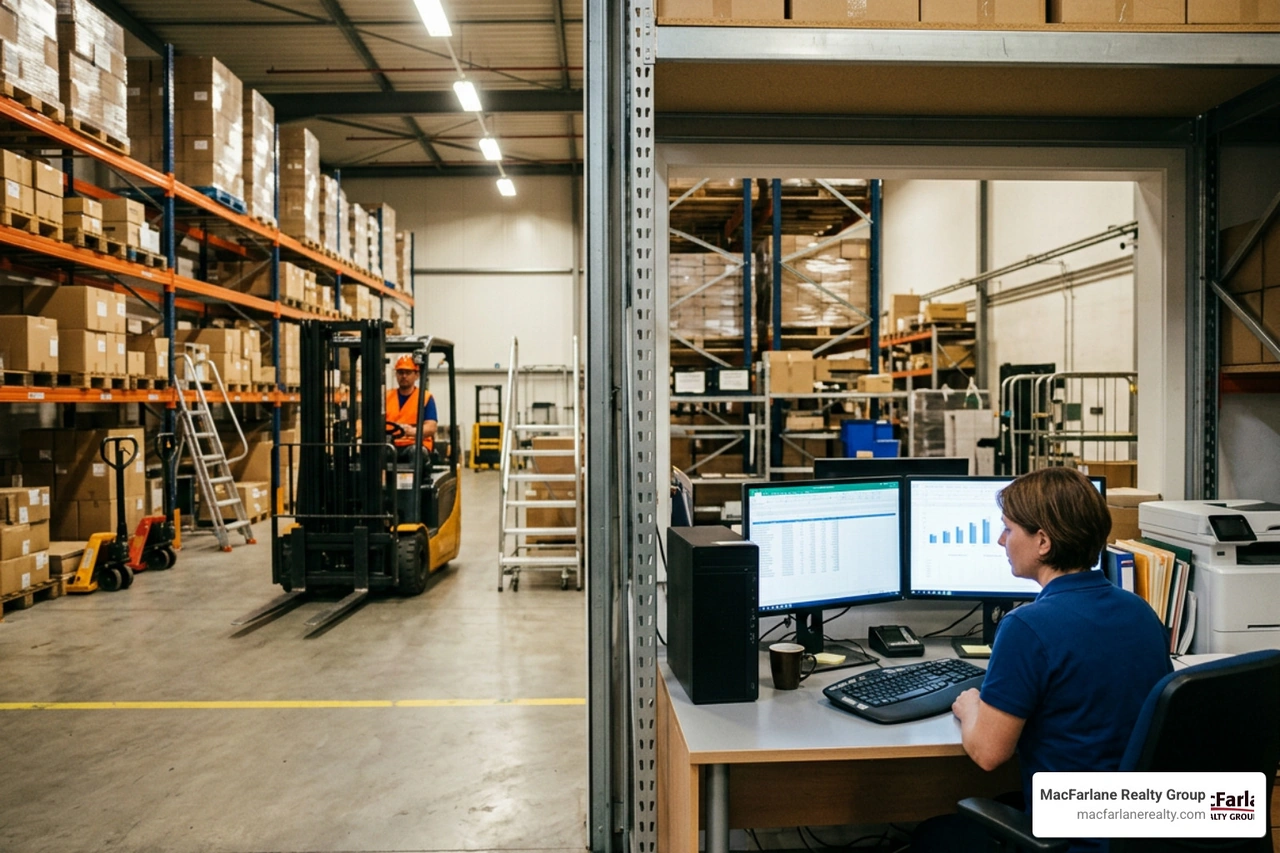 Office computers and warehouse equipment representing business personal property assets
