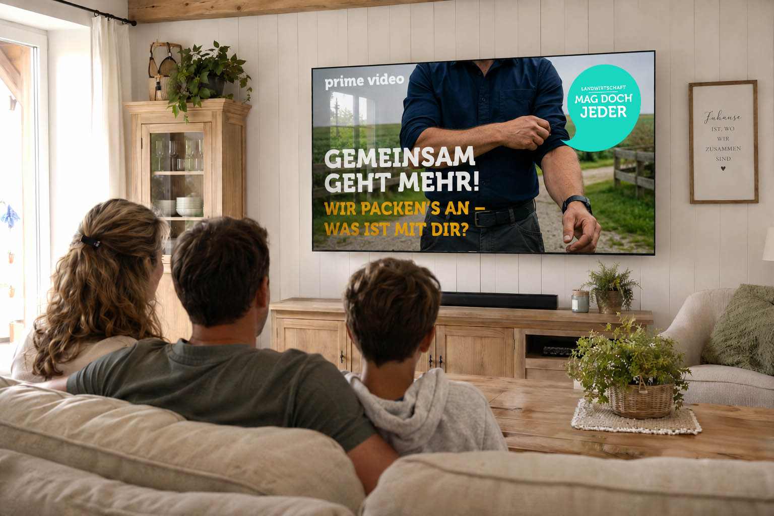Zwei Menschen die auf einem blühenden Feld stehen. Der Hintergrund ist unscharf und der Fokus liegt auf den Blumen im Vordergrund.