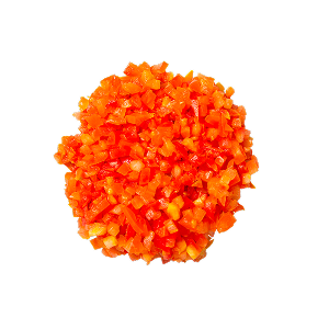 Tomatenstücke auf einem Haufen.