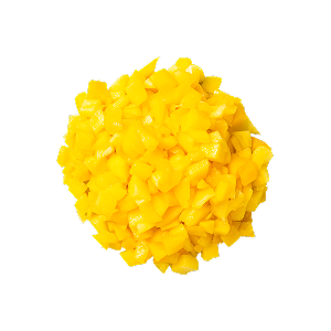 Ein Haufen gehackter Mangos.