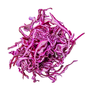 Rotkrautstreifen auf einem Stapel.