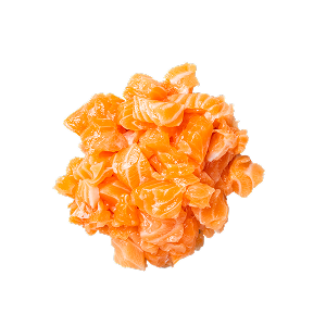 Lachsstücke auf einem Stapel.