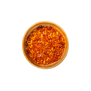 Eine Schüssel mit Chiliflocken.